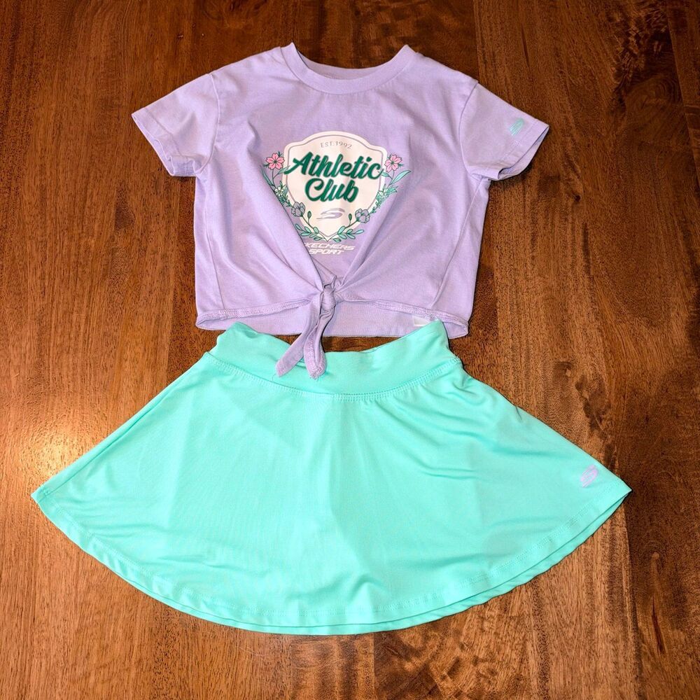 Skechers Sport Girls 4T 2pc Set Purple & Mint Skirt Outfit